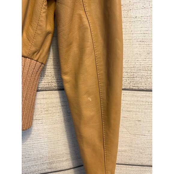 Catherine Malandrino Camel Leather Bomber Jacket Size 2 - Picture 4 of 6